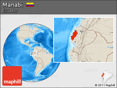 Shaded Relief Location Map of Manabi, within the entire country