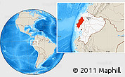 Shaded Relief Location Map of Manabi, highlighted country, within the entire country
