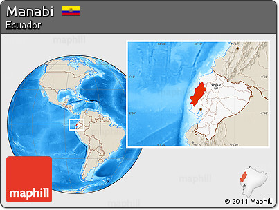 Shaded Relief Location Map of Manabi, highlighted country