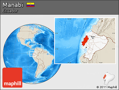 Shaded Relief Location Map of Manabi, highlighted country