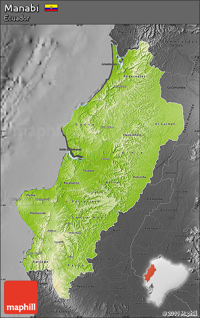 Physical Map of Manabi, darken, desaturated