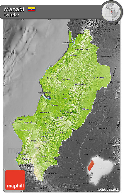Physical Map of Manabi, darken, desaturated