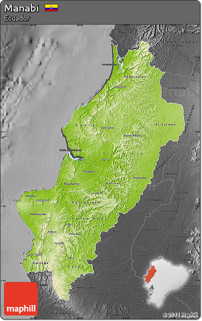 Physical Map of Manabi, darken, desaturated