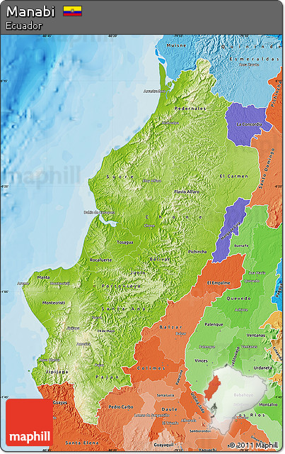 Physical Map of Manabi, political shades outside