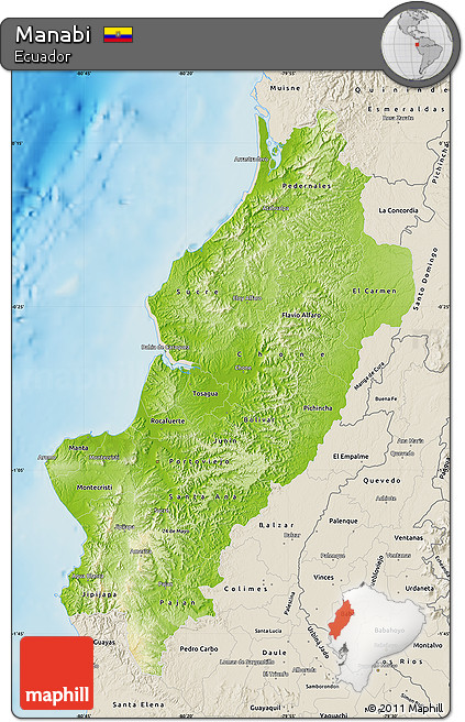 Physical Map of Manabi, shaded relief outside