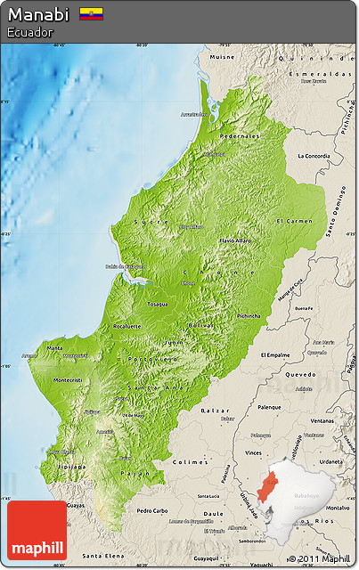 Physical Map of Manabi, shaded relief outside