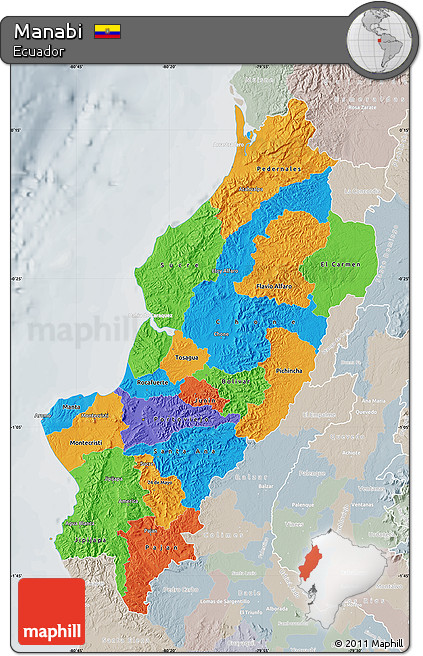 Political Map of Manabi, lighten, semi-desaturated