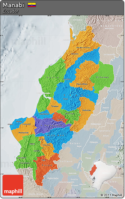 Political Map of Manabi, lighten, semi-desaturated