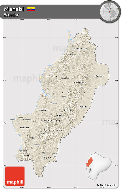 Shaded Relief Map of Manabi, cropped outside