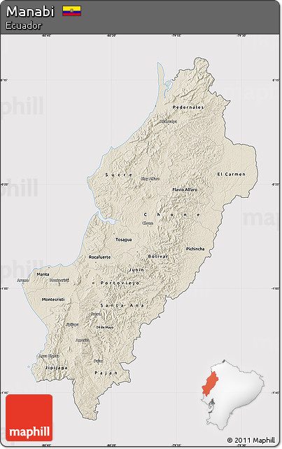 Shaded Relief Map of Manabi, cropped outside