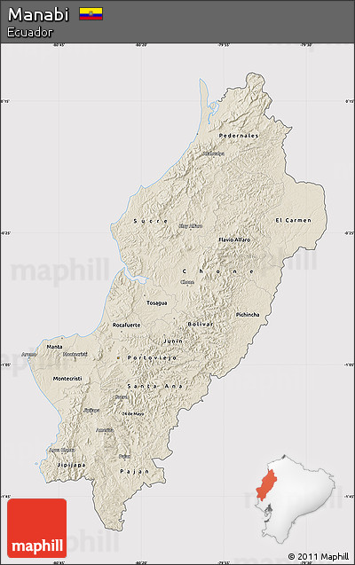 Shaded Relief Map of Manabi, cropped outside