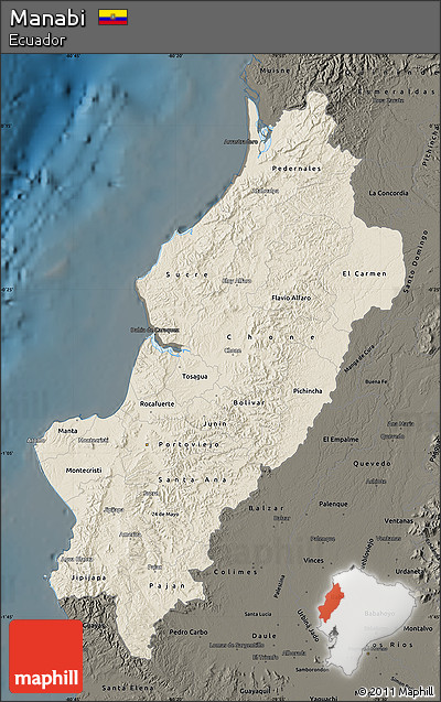 Shaded Relief Map of Manabi, darken
