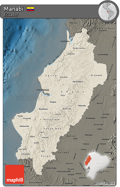 Shaded Relief Map of Manabi, darken
