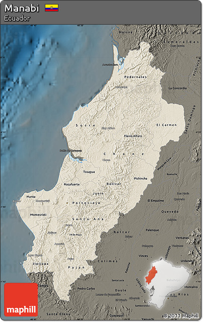 Shaded Relief Map of Manabi, darken