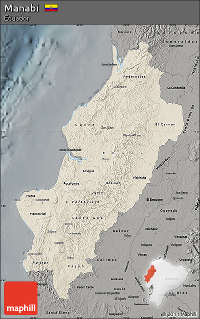 Shaded Relief Map of Manabi, darken, semi-desaturated