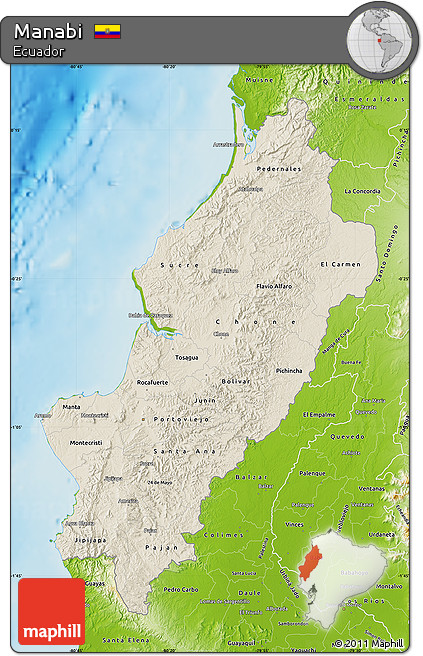 Shaded Relief Map of Manabi, physical outside