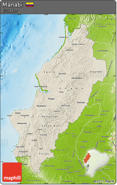 Shaded Relief Map of Manabi, physical outside