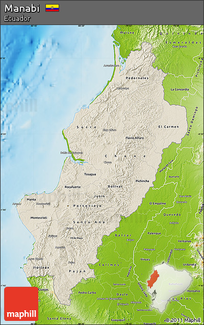 Shaded Relief Map of Manabi, physical outside