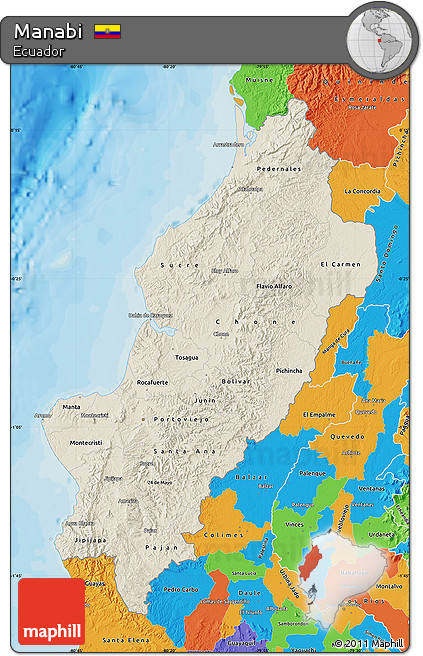 Shaded Relief Map of Manabi, political outside