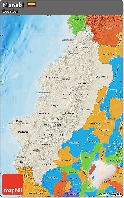 Shaded Relief Map of Manabi, political outside