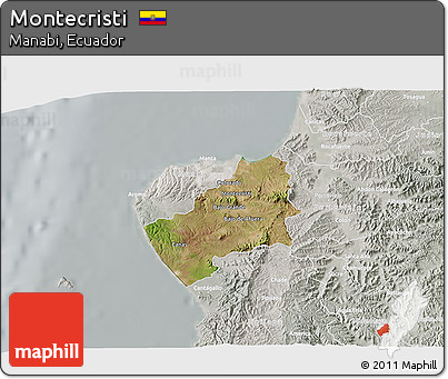 Satellite 3D Map of Montecristi, lighten, semi-desaturated