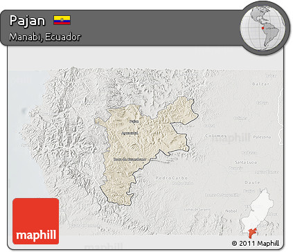 Shaded Relief 3D Map of Pajan, lighten, semi-desaturated