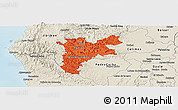 Political Panoramic Map of Pajan, shaded relief outside