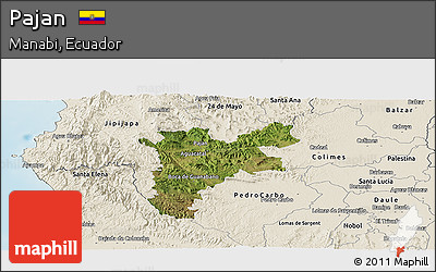 Satellite Panoramic Map of Pajan, shaded relief outside