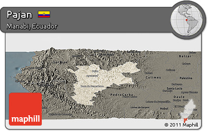 Shaded Relief Panoramic Map of Pajan, darken