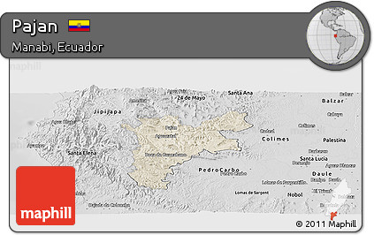 Shaded Relief Panoramic Map of Pajan, desaturated