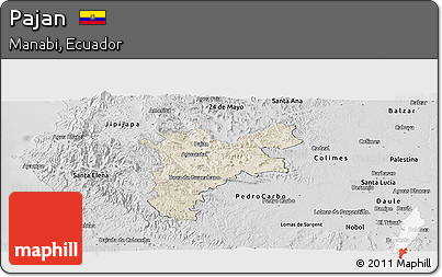 Shaded Relief Panoramic Map of Pajan, desaturated