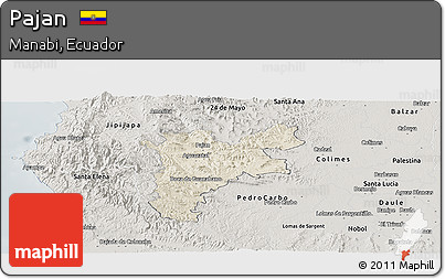 Shaded Relief Panoramic Map of Pajan, semi-desaturated