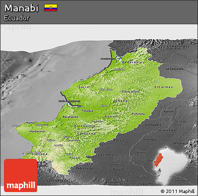 Physical Panoramic Map of Manabi, darken, desaturated