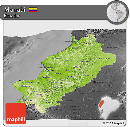 Physical Panoramic Map of Manabi, darken, desaturated
