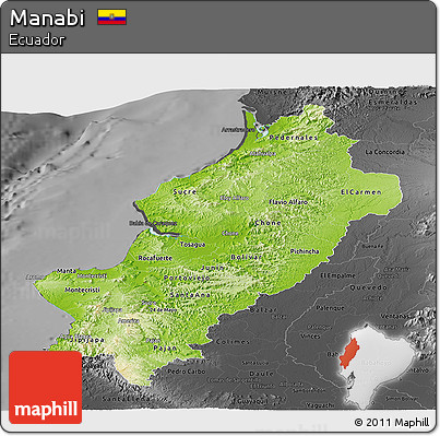 Physical Panoramic Map of Manabi, darken, desaturated