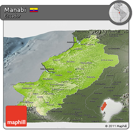 Physical Panoramic Map of Manabi, darken, semi-desaturated