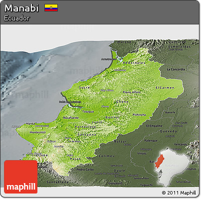 Physical Panoramic Map of Manabi, darken, semi-desaturated
