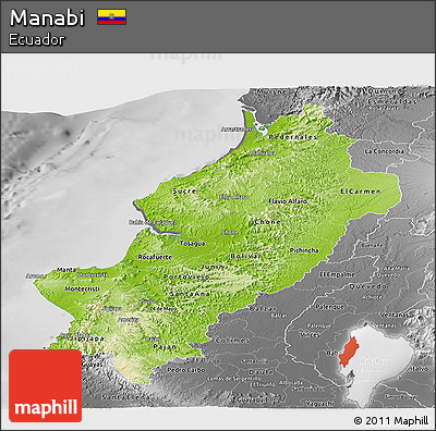 Physical Panoramic Map of Manabi, desaturated