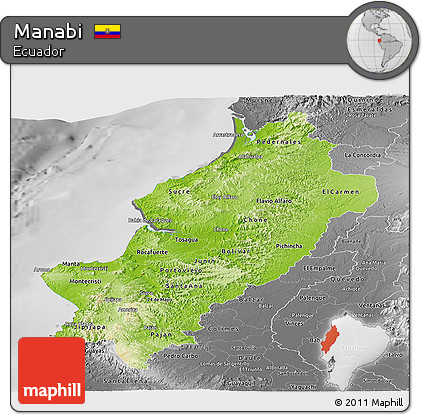 Physical Panoramic Map of Manabi, desaturated