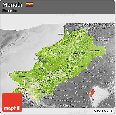 Physical Panoramic Map of Manabi, desaturated