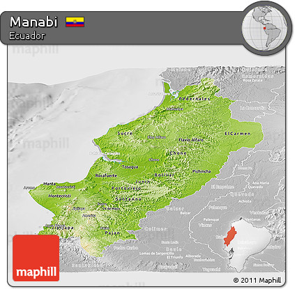 Physical Panoramic Map of Manabi, lighten, desaturated