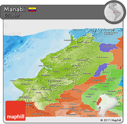 Physical Panoramic Map of Manabi, political shades outside