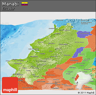 Physical Panoramic Map of Manabi, political shades outside