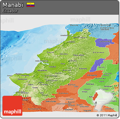 Physical Panoramic Map of Manabi, political shades outside