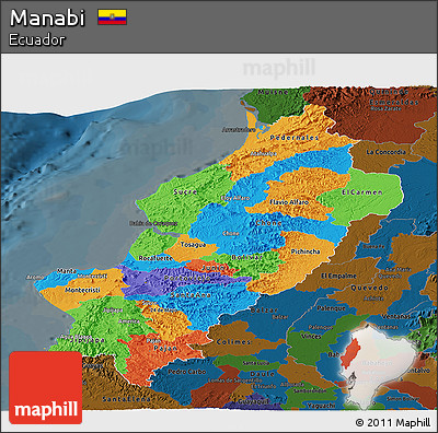 Political Panoramic Map of Manabi, darken
