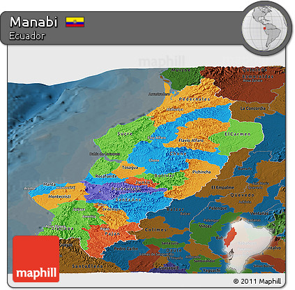 Political Panoramic Map of Manabi, darken