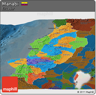 Political Panoramic Map of Manabi, darken