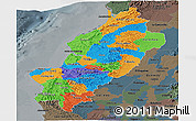 Political Panoramic Map of Manabi, darken, semi-desaturated