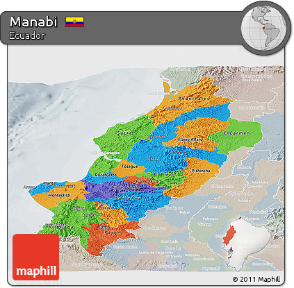 Political Panoramic Map of Manabi, lighten, semi-desaturated