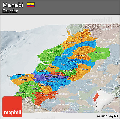 Political Panoramic Map of Manabi, lighten, semi-desaturated